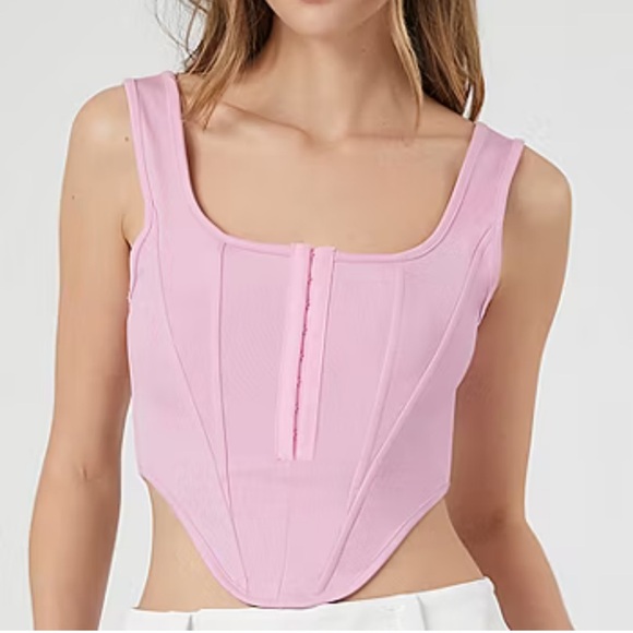 Forever 21 Womens Pink Square Neck Sleeveless Tank Top Corset Lg New Clasp Sexy - Picture 1 of 10